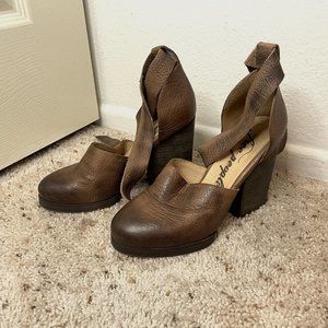 Free People Brown Leather Heels with Leg Tie